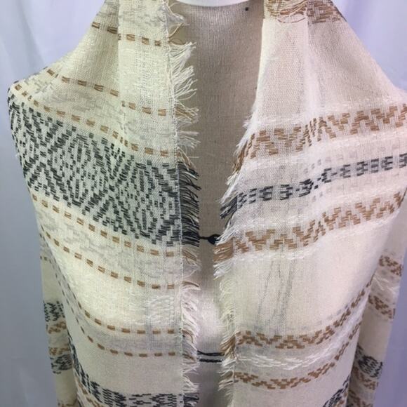 Stripe pattern Scarf Cream Black Tan with Fringe - Picture 12 of 12